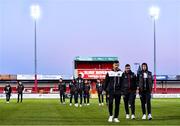 5 March 2022; Dundalk players, from left, Patrick Hoban, Robbie Benson and Steven Bradley before the SSE Airtricity League Premier Division match between Sligo Rovers and Dundalk at The Showgrounds in Sligo. Photo by Ben McShane/Sportsfile