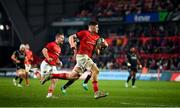 5 March 2022; Jack O’Donoghue of Munster runs in to score his side's tenth try during the United Rugby Championship match between Munster and Dragons at Thomond Park in Limerick. Photo by Brendan Moran/Sportsfile