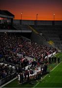 5 March 2022; Galway players and managment stand together to observe a minute's silence for the late Paul Shefflin, brother of Galway manager Henry Shefflin before the Allianz Hurling League Division 1 Group A match between Cork and Galway at Páirc Uí Chaoimh in Cork. Photo by Eóin Noonan/Sportsfile