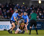 5 March 2022; Tommy Walsh of Kilkenny in action against Chris Crummey, left, and Jake Malone of Dublin during the Allianz Hurling League Division 1 Group B match between Dublin and Kilkenny at Parnell Park in Dublin. Photo by Stephen McCarthy/Sportsfile