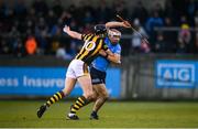 5 March 2022; Paddy Smyth of Dublin in action against Walter Walsh of Kilkenny during the Allianz Hurling League Division 1 Group B match between Dublin and Kilkenny at Parnell Park in Dublin. Photo by Stephen McCarthy/Sportsfile
