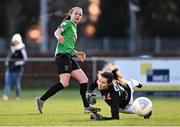 5 March 2022; Aine O'Gorman of Peamount United shoots past Kristen Sample of Sligo Rovers, but the shot goes wide during the SSE Airtricity Women's National League match between Peamount United and Sligo Rovers at PRL Park in Greenogue, Dublin. Photo by Sam Barnes/Sportsfile