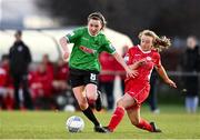 5 March 2022; Sadhbh Doyle of Peamount United in action against Helen Monaghan of Sligo Rovers during the SSE Airtricity Women's National League match between Peamount United and Sligo Rovers at PRL Park in Greenogue, Dublin. Photo by Sam Barnes/Sportsfile