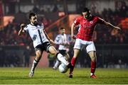 5 March 2022; Robbie Benson of Dundalk in action against Garry Buckley of Sligo Rovers during the SSE Airtricity League Premier Division match between Sligo Rovers and Dundalk at The Showgrounds in Sligo. Photo by Ben McShane/Sportsfile