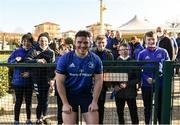 5 March 2022; Peter Dooley of Leinster with supporters after the United Rugby Championship match between Benetton and Leinster at Stadio di Monigo in Treviso, Italy. Photo by Harry Murphy/Sportsfile