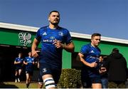 5 March 2022; Max Deegan, left, and Jordan Larmour of Leinster run out before the United Rugby Championship match between Benetton and Leinster at Stadio di Monigo in Treviso, Italy. Photo by Harry Murphy/Sportsfile