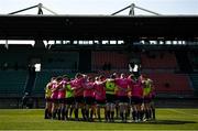 5 March 2022; Leinster players huddle before the United Rugby Championship match between Benetton and Leinster at Stadio di Monigo in Treviso, Italy. Photo by Harry Murphy/Sportsfile