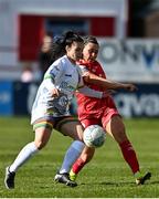 5 March 2022; Megan Smyth-Lynch of Shelbourne in action against Abbie Brophy of Bohemians during the SSE Airtricity Women's National League match between Shelbourne and Bohemians at Tolka Park in Dublin. Photo by Sam Barnes/Sportsfile