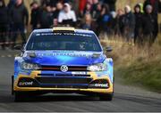 6 March 2022; Eamonn Kelly and Conor Mohan in a VW Polo GTI R5 on SS 3 during the Mayo Stages Rally Round 1 of the National Rally Championship in Claremorris, Mayo. Photo by Philip Fitzpatrick/Sportsfile