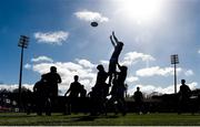 6 March 2022; Blackrock College players warm-up ahead of the Bank of Ireland Leinster Schools Senior Cup 2nd Round match between Blackrock College and Terenure College at Energia Park in Dublin. Photo by Daire Brennan/Sportsfile