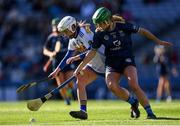 6 March 2022; Emma Corcoran of St Rynagh's in action against Siobhán Divilly of Salthill Knocknacarra during the 2021 AIB All-Ireland Intermediate Camogie Club Championship Final match between Salthill Knocknacarra, Galway, and St Rynagh's, Offaly, at Croke Park in Dublin. Photo by Piaras Ó Mídheach/Sportsfile
