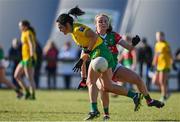 6 March 2022; Shelly Twohig of Donegal is tackled by Shauna Howley of Mayo during the Lidl Ladies Football National League Division Division 1A, Round 3 match between Mayo and Donegal at Connacht GAA Centre of Excellence in Bekan, Mayo. Photo by Sam Barnes/Sportsfile