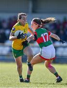 6 March 2022; Nicole McLaughlin of Donegal in action against Saoirse Lally of Mayo during the Lidl Ladies Football National League Division Division 1A, Round 3 match between Mayo and Donegal at Connacht GAA Centre of Excellence in Bekan, Mayo. Photo by Sam Barnes/Sportsfile