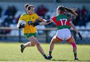 6 March 2022; Nicole McLaughlin of Donegal in action against Saoirse Lally of Mayo during the Lidl Ladies Football National League Division Division 1A, Round 3 match between Mayo and Donegal at Connacht GAA Centre of Excellence in Bekan, Mayo. Photo by Sam Barnes/Sportsfile