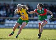 6 March 2022; Codie Walsh of Donegal in action against Roisin Flynn of Mayo during the Lidl Ladies Football National League Division Division 1A, Round 3 match between Mayo and Donegal at Connacht GAA Centre of Excellence in Bekan, Mayo. Photo by Sam Barnes/Sportsfile