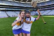 6 March 2022; Katie O'Connell and Sinéad Hanamy of St Rynagh's celebrate after the 2021 AIB All-Ireland Intermediate Camogie Club Championship Final match between Salthill Knocknacarra, Galway and St Rynagh's, Offaly at Croke Park in Dublin. Photo by Piaras Ó Mídheach/Sportsfile