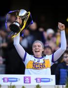 6 March 2022; St Rynagh's captain Gráinne Dolan lifts the Agnes O'Farrelly cup after the 2021 AIB All-Ireland Intermediate Camogie Club Championship Final match between Salthill Knocknacarra, Galway and St Rynagh's, Offaly at Croke Park in Dublin. Photo by Piaras Ó Mídheach/Sportsfile