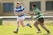 6 March 2022; James Smith of Athy in action against Paul O'Connor of Balbriggan during the Bank of Ireland Leinster Rugby Provincial Towns Cup 1st Round match between Balbriggan RFC and Athy RFC at Balbriggan RFC in Balbriggan, Dublin. Photo by Ramsey Cardy/Sportsfile