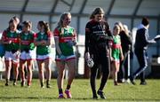 6 March 2022; Ciara Needham of Mayo left, and teammate Laura Brennan leave the field after their side's vicotry in the Lidl Ladies Football National League Division Division 1A, Round 3 match between Mayo and Donegal at Connacht GAA Centre of Excellence in Bekan, Mayo. Photo by Sam Barnes/Sportsfile