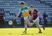 6 March 2022; Cathal Donoghue of Offaly in action against Dylan McHugh of Galway during the Allianz Football League Division 2 match between Galway and Offaly at Pearse Stadium in Galway. Photo by Seb Daly/Sportsfile