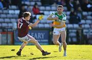 6 March 2022; Anton Sullivan of Offaly in action against Johnny McGrath of Galway during the Allianz Football League Division 2 match between Galway and Offaly at Pearse Stadium in Galway. Photo by Seb Daly/Sportsfile