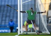 6 March 2022; Sarsfields goalkeeper Laura Glynn can't stop a shot from Shelley Kehoe crossing the line for the first goal for Oulart the Ballagh during the 2021 AIB All-Ireland Senior Camogie Club Championship Final between Oulart the Ballagh, Wexford, and Sarsfields, Galway, at Croke Park in Dublin.  Photo by Piaras Ó Mídheach/Sportsfile