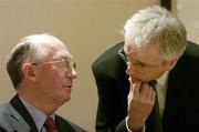 21 April 2004; Pat O'Neill, left, Chairman of the irish Sports Council, in conversation with John Treacy, Chief Executive, Irish Sports Council, at the launch of the new Irish Anti Doping Rules that will come into effect on June 1st 2004. Picture credit; Brendan Moran / SPORTSFILE *EDI*