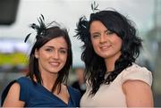 1 August 2013; Sinead Murphy, left, and Mairead Kelly, both from Pomeroy, Co. Tyrone, enjoying Ladies Day at the Galway Racing Festival, Ballybrit, Co. Galway. Picture credit: Barry Cregg / SPORTSFILE