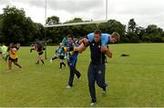 1 August 2013; Leinster's Adam Byrne carries Karl Byrne, from Rathfarnham, Dublin, and Tom Daly carries George Morgan, from Terenure, Dublin, during the Leinster School of Excellence. The King's Hospital, Palmerstown, Dublin. Picture credit: Matt Browne / SPORTSFILE