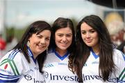 3 August 2013; Monaghan supporters, from left, Mellisa O'Neill, from Ballybay, Caroline McGuirk, from Smithboro, and Mellisa McGuirk, from Ballybay, ahead of the game. GAA Football All-Ireland Senior Championship, Quarter-Final, Monaghan v Tyrone, Croke Park, Dublin. Picture credit: Stephen McCarthy / SPORTSFILE