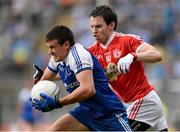 3 August 2013; Drew Wylie, Monaghan, in action against Matthew Donnelly, Tyrone. GAA Football All-Ireland Senior Championship, Quarter-Final, Monaghan v Tyrone, Croke Park, Dublin. Picture credit: Oliver McVeigh / SPORTSFILE