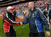 3 August 2013; Tyrone manager Mickey Harte, left, and Monaghan manager Malachy O'Rourke shake hands after the game. GAA Football All-Ireland Senior Championship, Quarter-Final, Monaghan v Tyrone, Croke Park, Dublin. Picture credit: Oliver McVeigh / SPORTSFILE