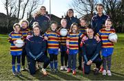 11 March 2022; In attendance at Scoil Uí Chonaill GAA Club in Dublin, to mark the launch of the 2022 Glenveagh Homes Gaelic4Girls programme are programme ambassadors Laurie Ryan of Clare, Aimee Mackin of Armagh, Emma Duggan of Meath, and Jennifer Higgins of Roscommon, with Annette McGarry, Community Engagement Manager, Glenveagh Homes, and players from Scoil Ui Chonaill GAA Club, including, Fionnuala Curtin, Grace Murphy McConnell, Zoe Minogue, Layla Sweeney, Amelia Ragusa, Sarah Ní Dhonnagáin, Fiadh Darcy. Leading Irish home-builder, Glenveagh Homes, are proud sponsors of the Ladies Gaelic Football Association's Gaelic4Girls programme, which will benefit 35 clubs from Ireland and Britain. Gaelic4Girls is a10-week programme incorporating coaching sessions with fun non-competitive blitzes aimed at increasing participation in Ladies Gaelic Football. The programme targets girls aged between 8-12 years who are not currently registered with a Ladies Gaelic Football club. Photo by Seb Daly/Sportsfile