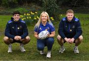 7 March 2022; Leinster Rugby have this morning announced the Irish Cancer Society as its next charity affiliate for the 2021/22 season. The Irish Cancer Society was nominated by the Official Leinster Supporters Club, the OLSC. The Irish Cancer Society will work with the club over the month of March with the aim of raising awareness of the work the Irish Cancer Society and in particular, in the build up to Daffodil Day on the 25th March 2022. Leinster Rugby will highlight that great work across its digital and social platforms. In attendance at the announcement are, from left, Jimmy O'Brien, Chloe Blackmore and Sean O'Brien. Photo by Harry Murphy/Sportsfile