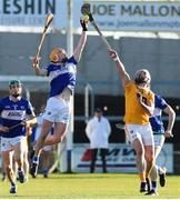 6 March 2022; James Keyes of Laois in action against Neil McManus of Antrim during the Allianz Hurling League Division 1 Group B match between Laois and Antrim at MW Hire O'Moore Park in Portlaoise, Laois. Photo by Michael P Ryan/Sportsfile