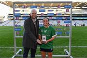 6 March 2022; Michael Green, AIB Sponsorship manager, presents the AIB player of the match award to Siobhán McGrath of Sarsfields after the AIB All-Ireland Senior Camogie Club Championship Final between Oulart the Ballagh, Wexford and Sarsfields, Galway at Croke Park in Dublin. Photo by Piaras Ó Mídheach/Sportsfile