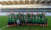 6 March 2022; Sarsfields players celebrate with the cup after the AIB All-Ireland Senior Camogie Club Championship Final between Oulart the Ballagh, Wexford and Sarsfields, Galway at Croke Park in Dublin. Photo by Piaras Ó Mídheach/Sportsfile