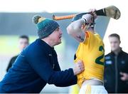 6 March 2022; Antrim manager Darren Gleeson with Ryan McCambridge during the Allianz Hurling League Division 1 Group B match between Laois and Antrim at MW Hire O'Moore Park in Portlaoise, Laois. Photo by Michael P Ryan/Sportsfile