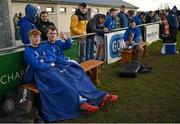 6 March 2022; Athy substitutes keep warm during the Bank of Ireland Leinster Rugby Provincial Towns Cup 1st Round match between Balbriggan RFC and Athy RFC at Balbriggan RFC in Balbriggan, Dublin. Photo by Ramsey Cardy/Sportsfile