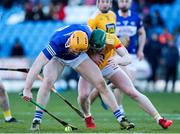 6 March 2022; Podge Delaney of Laois in action against Conal Cunning of Antrim during the Allianz Hurling League Division 1 Group B match between Laois and Antrim at MW Hire O'Moore Park in Portlaoise, Laois. Photo by Michael P Ryan/Sportsfile