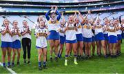 6 March 2022; St Rynagh's players celebrate after their side's victory in the 2021 AIB All-Ireland Intermediate Camogie Club Championship Final match between Salthill Knocknacarra, Galway, and St Rynagh's, Offaly, at Croke Park in Dublin. Photo by Piaras Ó Mídheach/Sportsfile