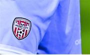 4 March 2022; A detailed view of the Derry City crest before the SSE Airtricity League Premier Division match between Shelbourne and Derry City at Tolka Park in Dublin. Photo by Eóin Noonan/Sportsfile