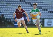 6 March 2022; Cathal Donoghue of Offaly in action against Dylan McHugh of Galway during the Allianz Football League Division 2 match between Galway and Offaly at Pearse Stadium in Galway. Photo by Seb Daly/Sportsfile