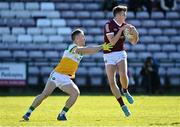 6 March 2022; Robert Finnerty of Galway in action against Declan Hogan of Offaly during the Allianz Football League Division 2 match between Galway and Offaly at Pearse Stadium in Galway. Photo by Seb Daly/Sportsfile