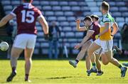 6 March 2022; Damien Comer of Galway scores his side's first goal during the Allianz Football League Division 2 match between Galway and Offaly at Pearse Stadium in Galway. Photo by Seb Daly/Sportsfile