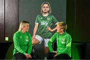 8 March 2022; Republic of Ireland women’s national team manager Vera Pauw, right, and women’s national team player Saoirse Noonan, at the launch of ‘Sky WNT Fund’ to support Women’s National Team players off the pitch. The ‘Sky WNT Fund’ will award a minimum of €25,000 this year, to assist five Women’s National Team players with their academic studies and career development off the pitch. The announcement coincided with Sky’s International Women’s Day event held at The Alex Hotel, Dublin, attended by WNT team manager Vera Pauw, WNT forward Saoirse Noonan and former WNT players Emma Byrne and Paula Gorham. Photo by Brendan Moran/Sportsfile