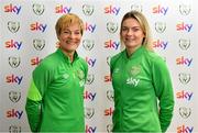 8 March 2022; Republic of Ireland women’s national team manager Vera Pauw, left, and women’s national team player Saoirse Noonan, at the launch of ‘Sky WNT Fund’ to support Women’s National Team players off the pitch. The ‘Sky WNT Fund’ will award a minimum of €25,000 this year, to assist five Women’s National Team players with their academic studies and career development off the pitch. The announcement coincided with Sky’s International Women’s Day event held at The Alex Hotel, Dublin, attended by WNT team manager Vera Pauw, WNT forward Saoirse Noonan and former WNT players Emma Byrne and Paula Gorham. Photo by Brendan Moran/Sportsfile