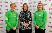 8 March 2022; Chief commercial officer at Sky Ireland Orlaith Ryan, with Republic of Ireland women’s national team manager Vera Pauw, left, and women’s national team player Saoirse Noonan, at the launch of ‘Sky WNT Fund’ to support Women’s National Team players off the pitch. The ‘Sky WNT Fund’ will award a minimum of €25,000 this year, to assist five Women’s National Team players with their academic studies and career development off the pitch. The announcement coincided with Sky’s International Women’s Day event held at The Alex Hotel, Dublin, attended by WNT team manager Vera Pauw, WNT forward Saoirse Noonan and former WNT players Emma Byrne and Paula Gorham. Photo by Brendan Moran/Sportsfile