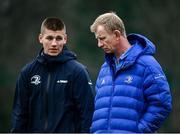 8 March 2022; Head coach Leo Cullen with Sam Prendergast during Leinster rugby squad training at UCD in Dublin. Photo by David Fitzgerald/Sportsfile