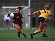 8 March 2022; Aine Reilly of Marino in action against Bronagh McKenna of DCU during the Yoplait LGFA Donaghy Cup Final match between DCU Dóchas Éireann, Dublin, and Marino Institute of Education, Dublin, at DCU Dóchas Éireann Astro Pitch in Dublin. Photo by David Fitzgerald/Sportsfile